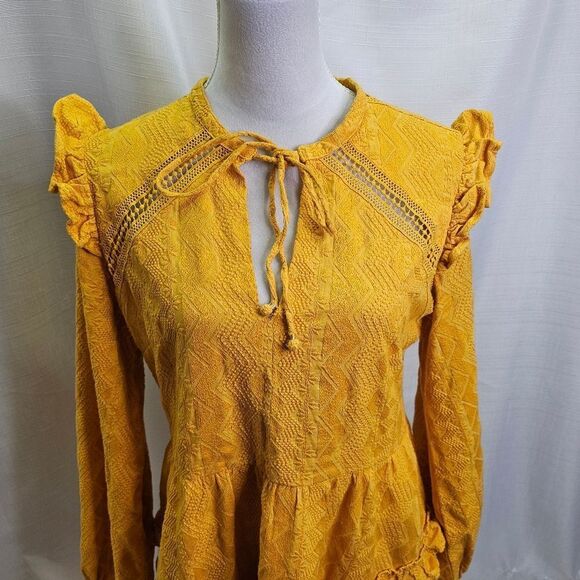 Tularosa Golden Yellow Lisa Blouson Embroidered Ruffle Mini Dress Size Large - Picture 5 of 16